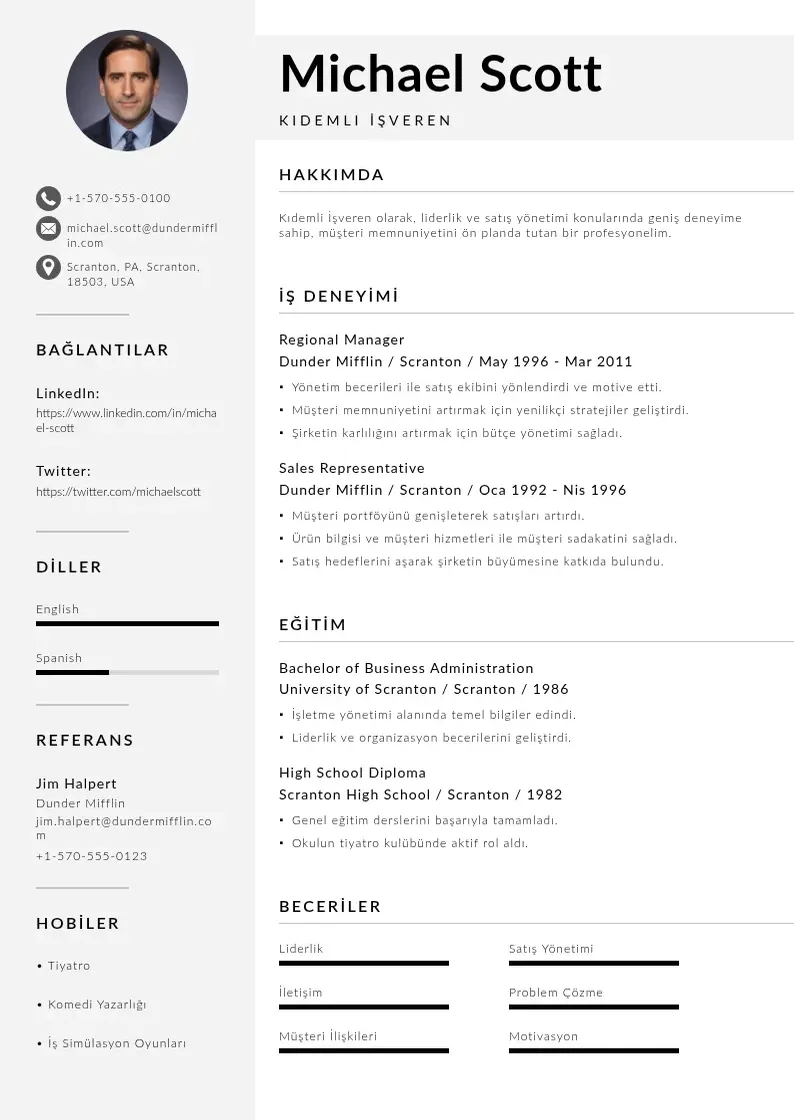 Mūsdienīga Kıdemli İşveren  CV veidne