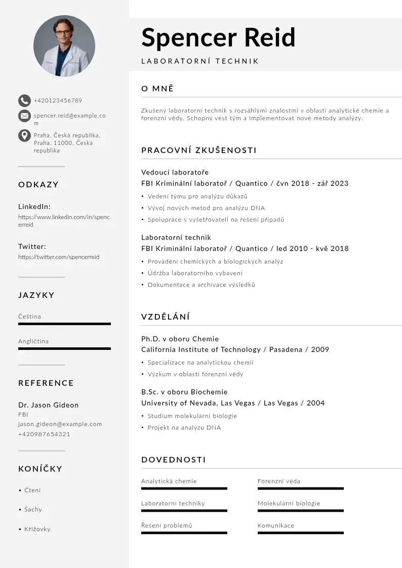 Mūsdienīga Laboratorniho technika zivotopis CV veidne