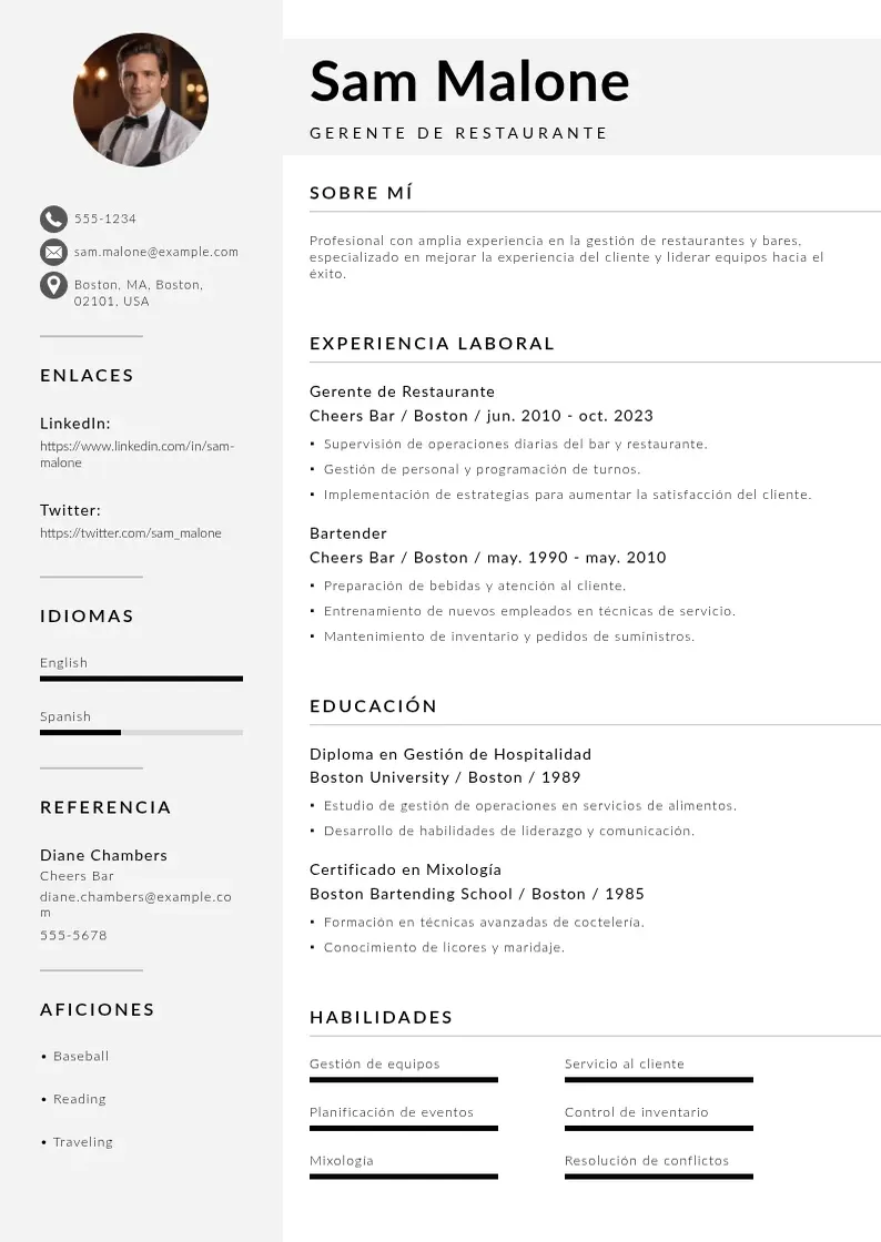 two column cv-gerente-de-restaurante resume example