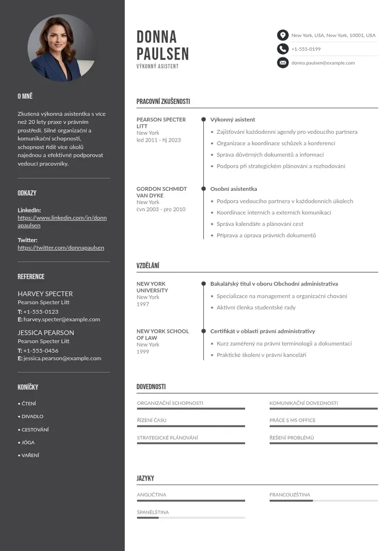 Divu kolonnu Vykonny asistent zivotopis CV piemērs