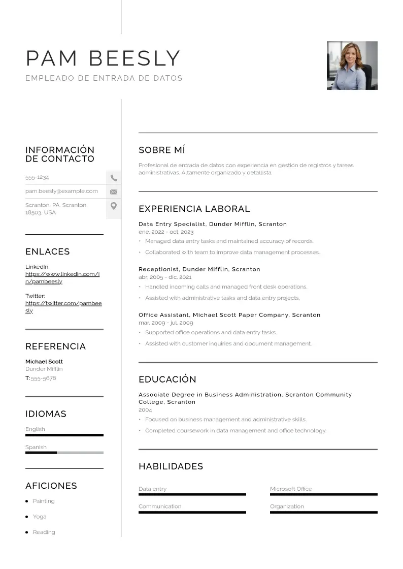 two column cv-empleado-de-entrada-de-datos resume example
