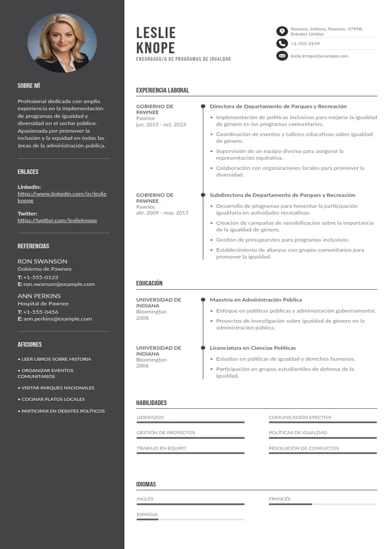 two column encargadoa-de-programas-de-igualdad resume example