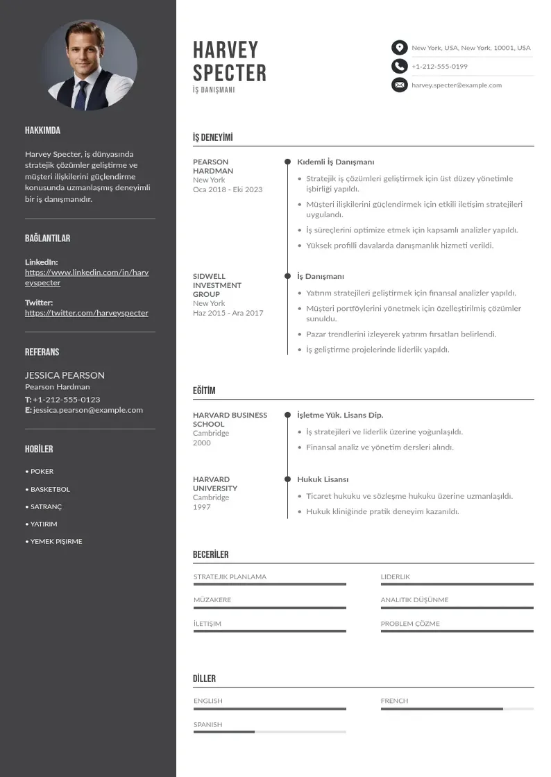 Divu kolonnu İş danışmanı  CV piemērs
