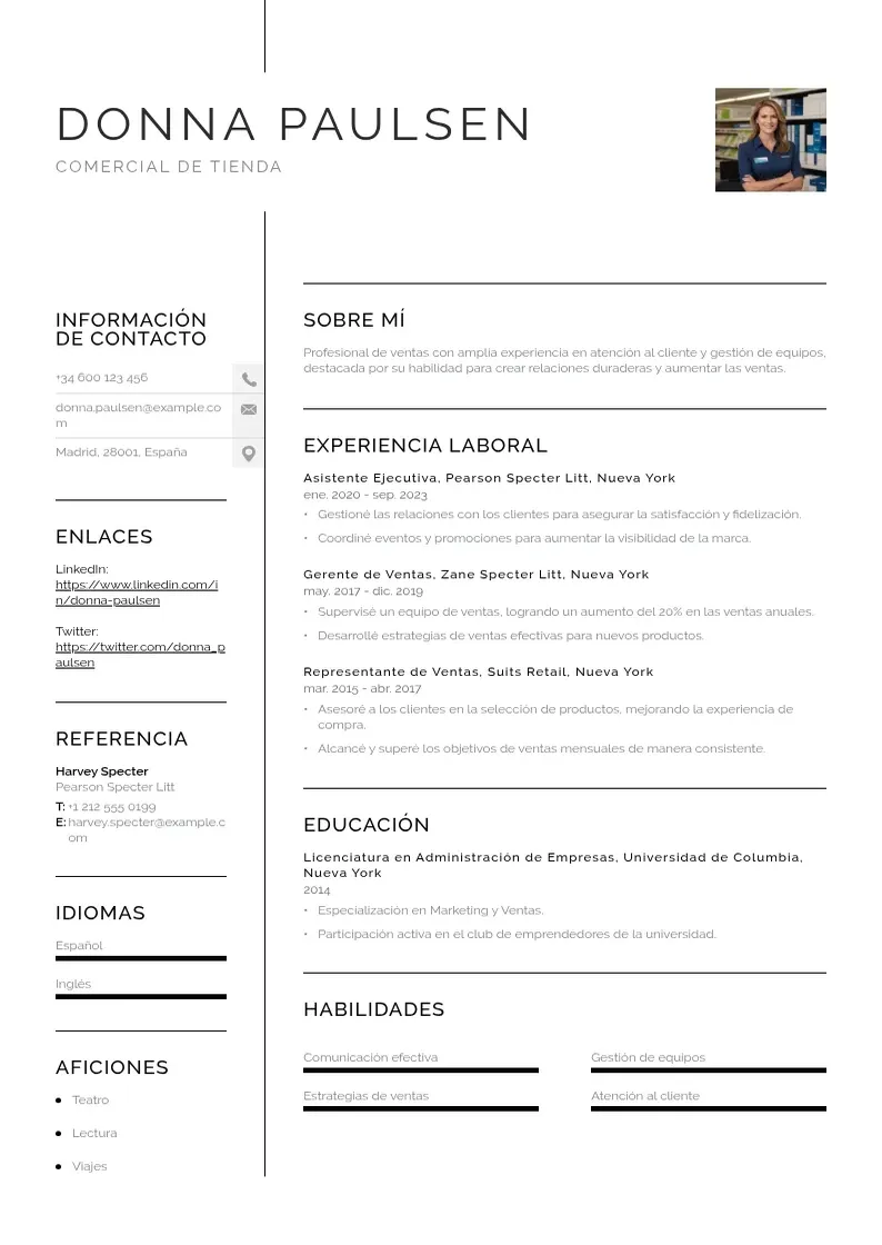 two column cv-comercial-de-tienda-movistar resume example