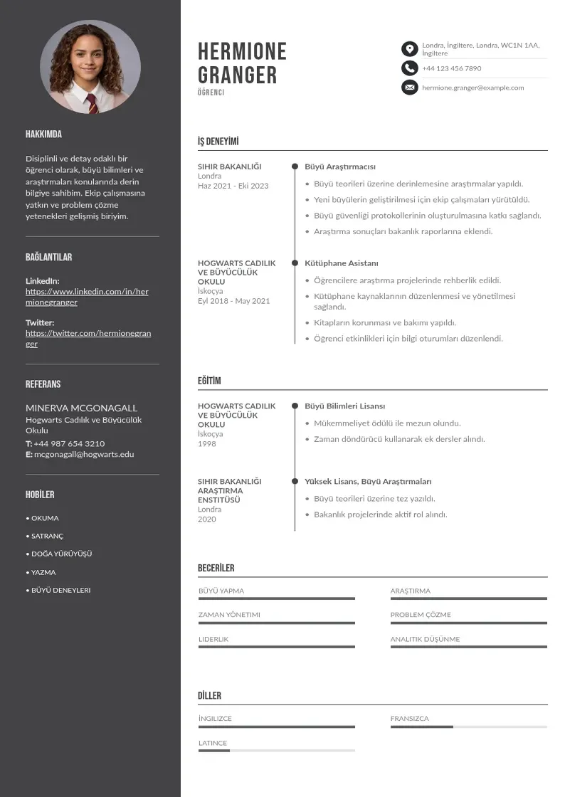 Divu kolonnu Ogrenci CV piemērs