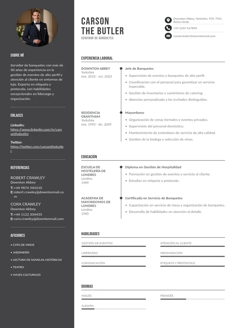 two column servidor-de-banquetes resume example