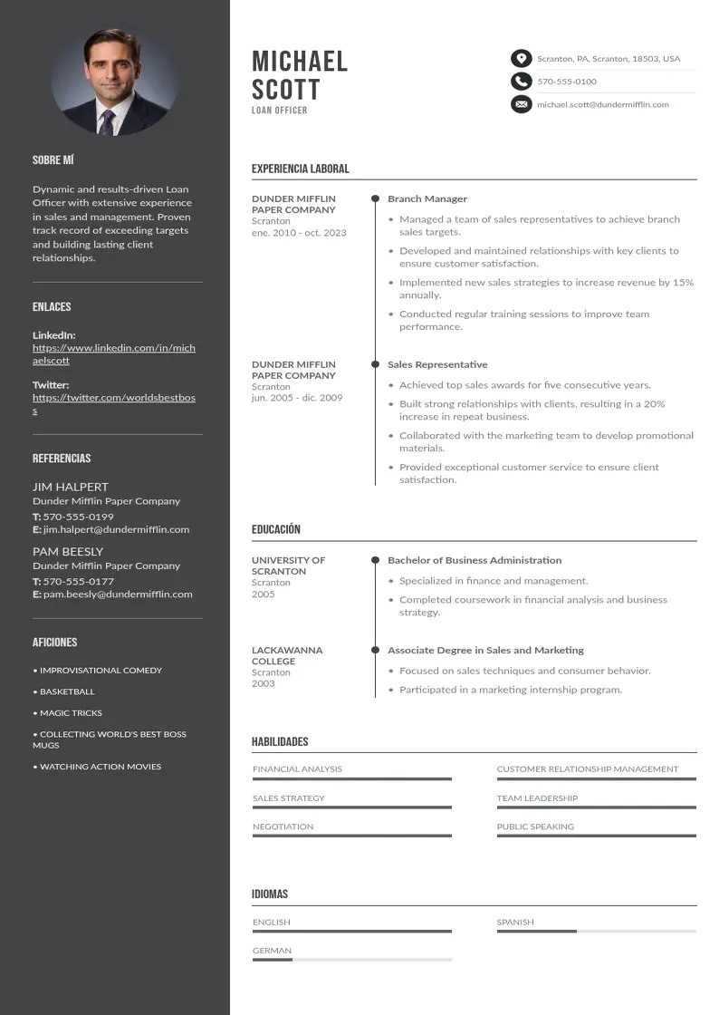 two column cv-oficial-de-prestamo resume example