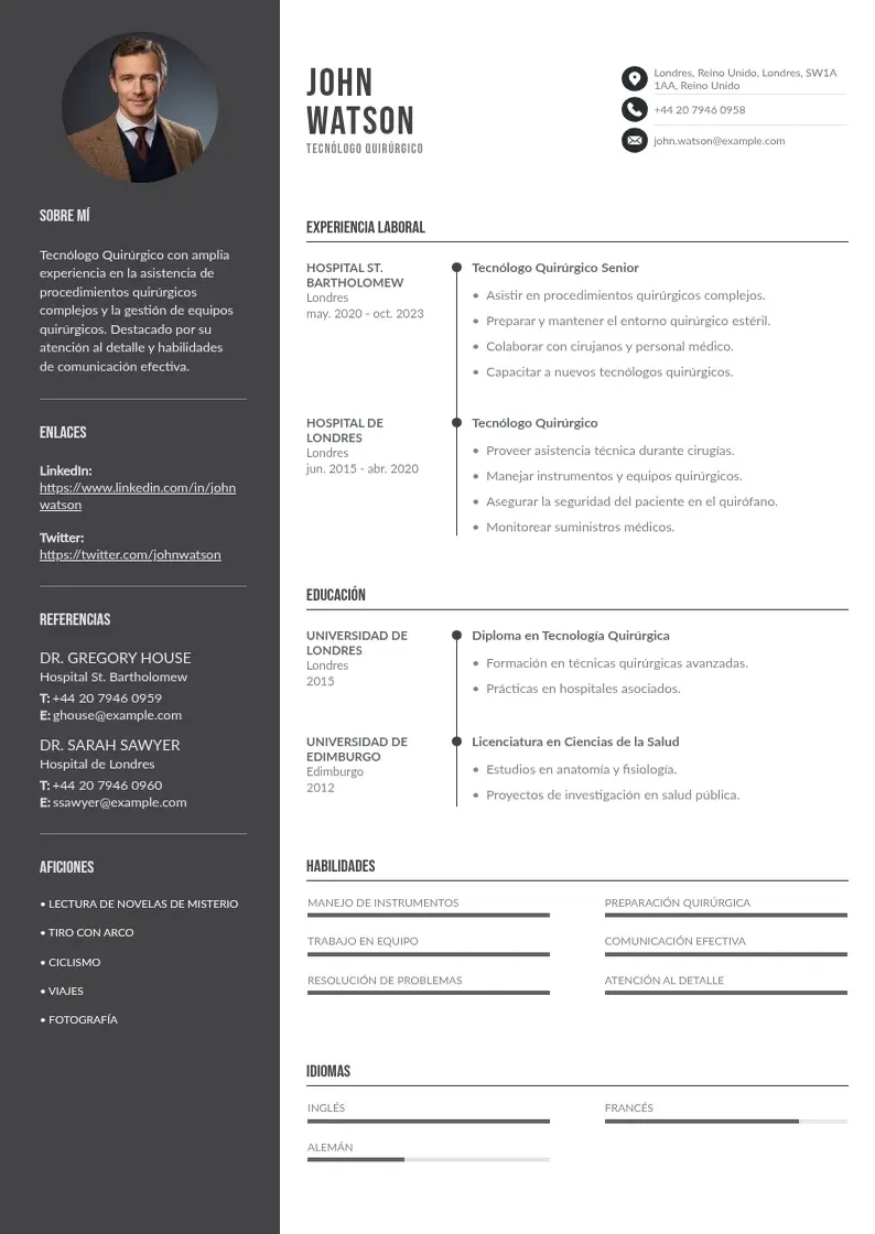 two column tecnologo-quirurgico resume example