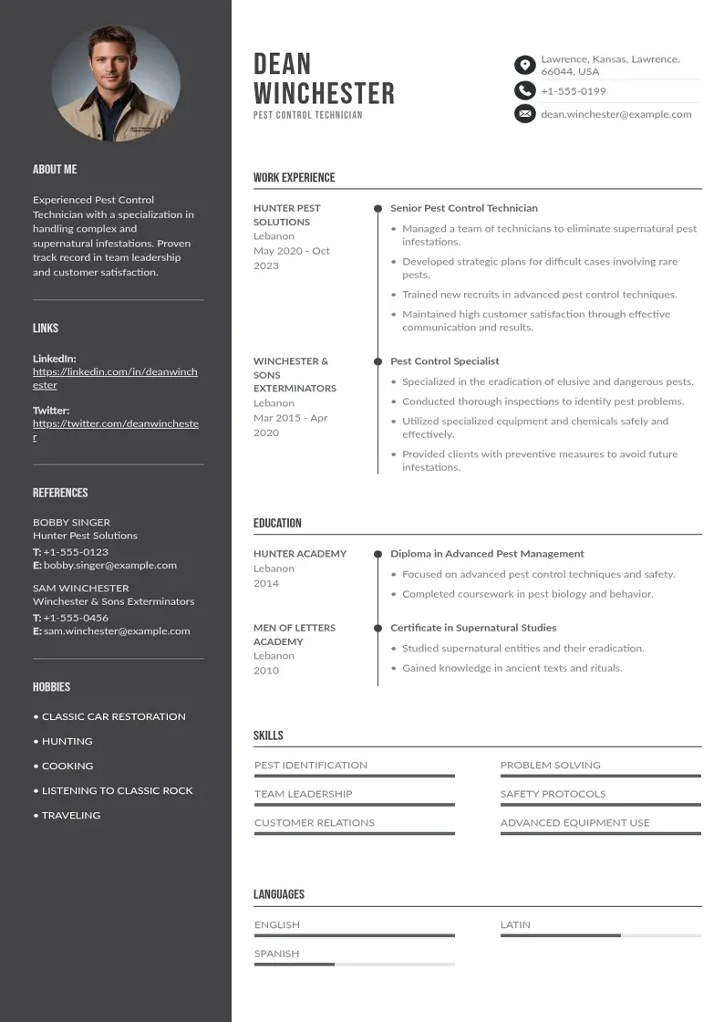 two column pest-control-technician-resume resume example