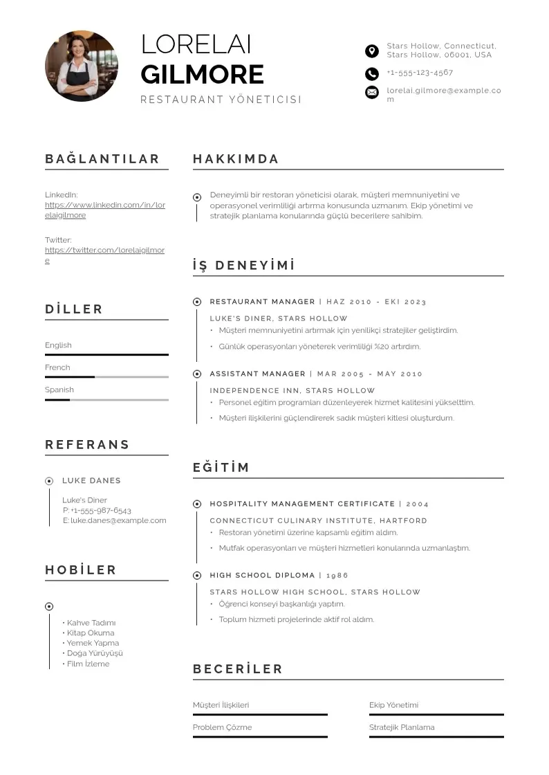 Profesionāla Restaurant yoneticisi ozgecmis CV veidne