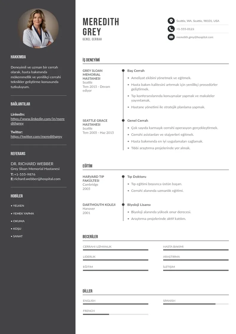 Divu kolonnu Doktor CV piemērs