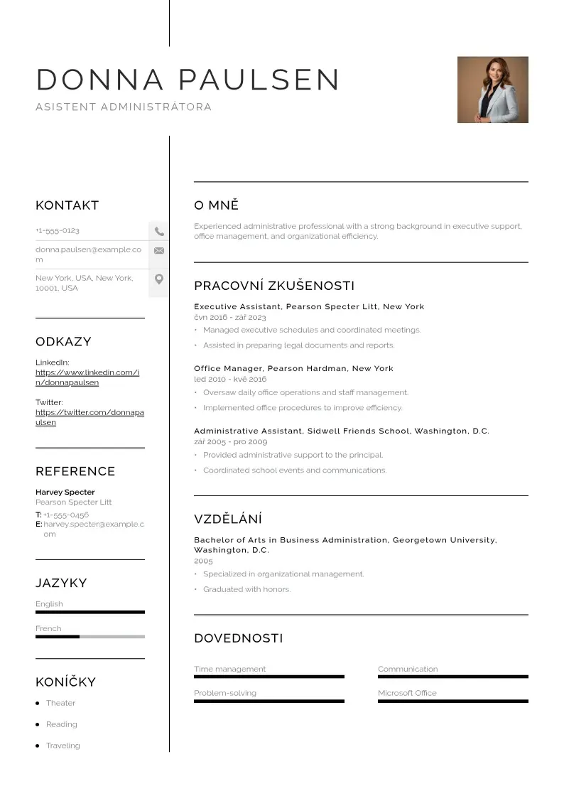 Vienkārša Asistent administratora zivotopis CV piemērs
