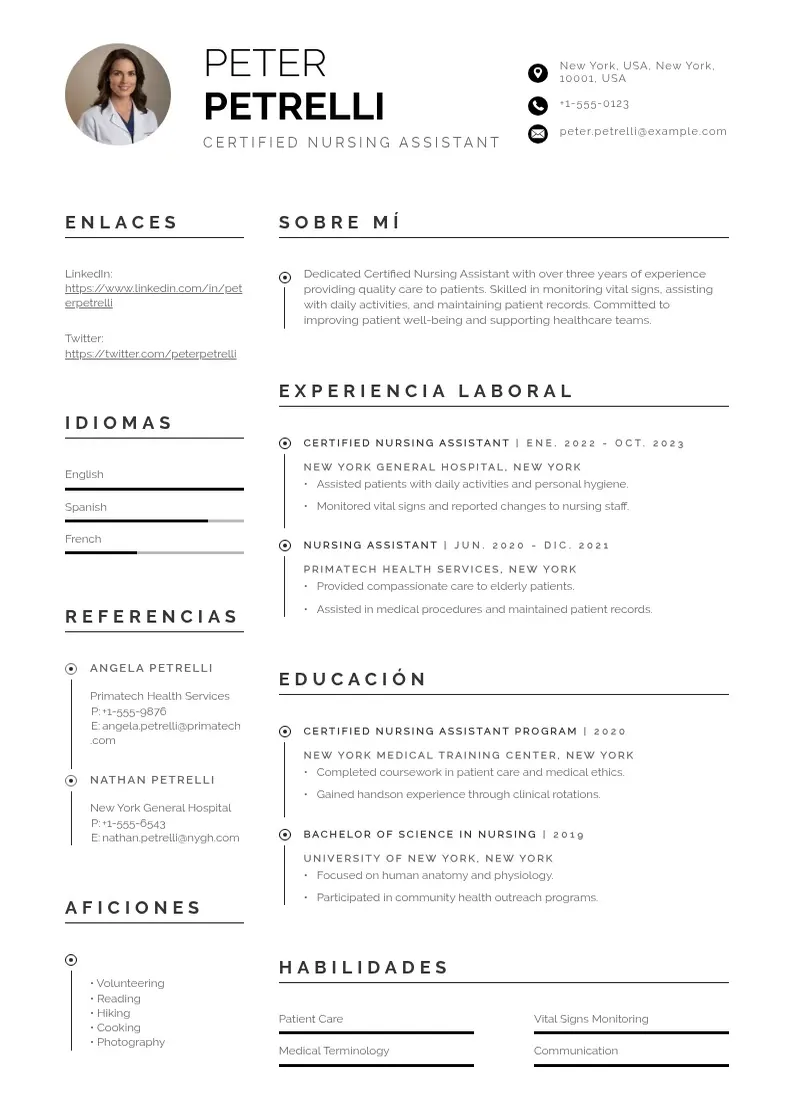 two column cv-asistente-de-enfermeria-certificado resume example