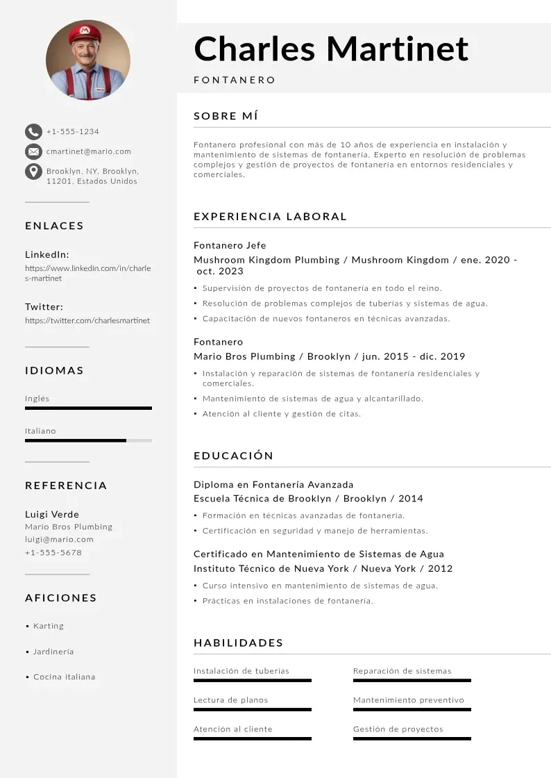 two column curriculum-de-fontanero resume example