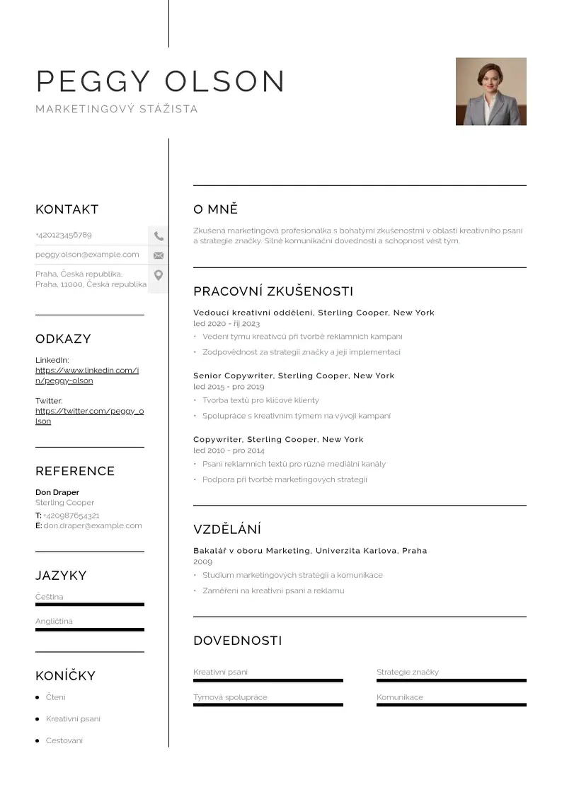 Vienkārša Marketingovy stazista zivotopis CV piemērs