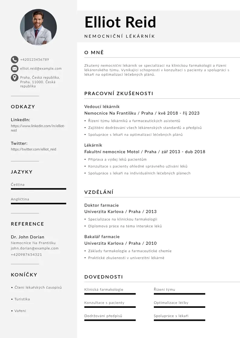 Mūsdienīga Nemocniční lékárník  CV veidne