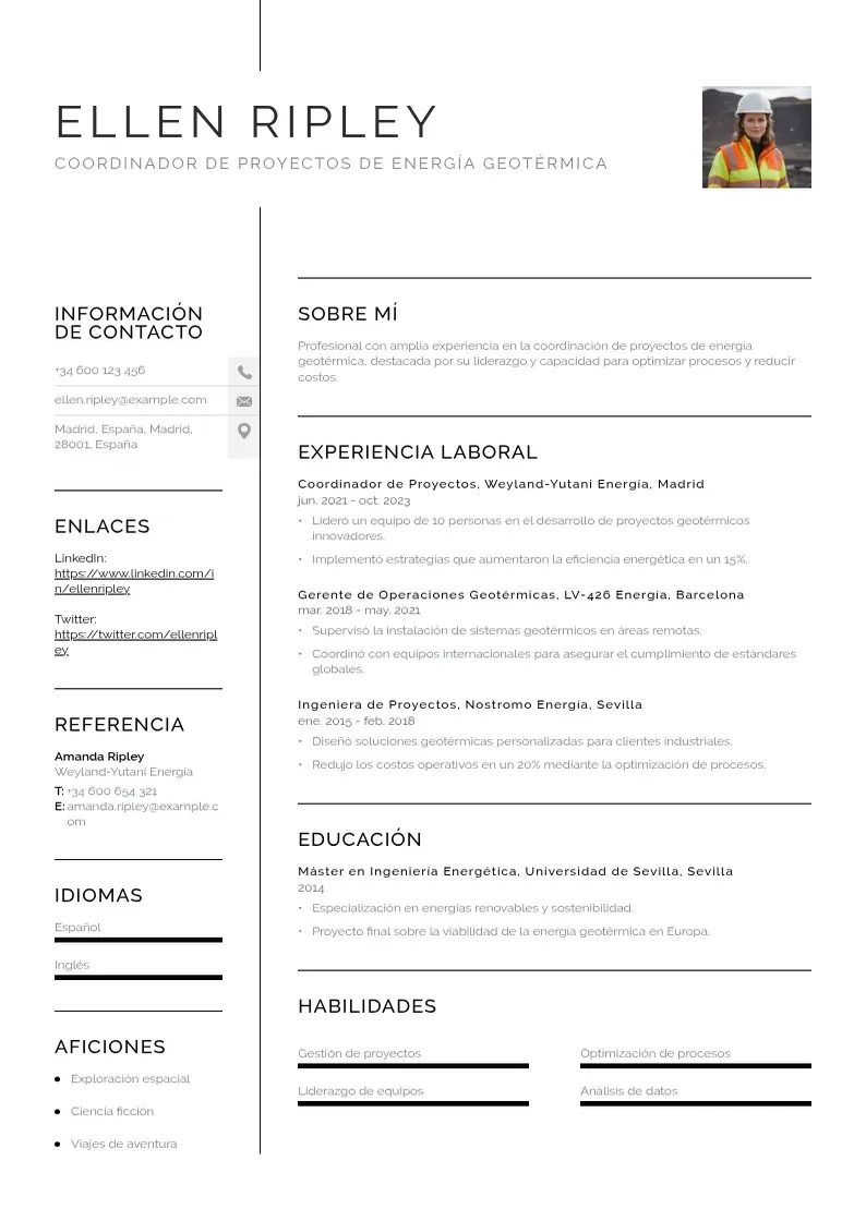 two column coordinador-de-proyectos-de-energia-geotermica resume example