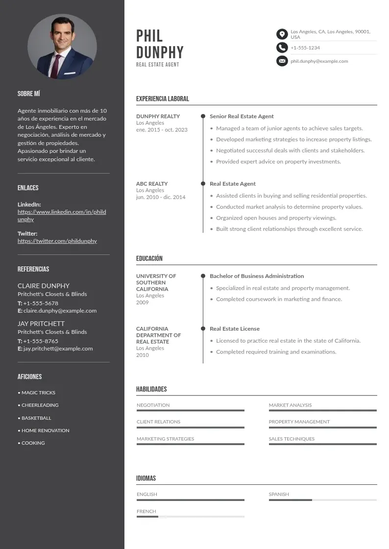 two column curriculum-vitae-de-agente-inmobiliario resume example