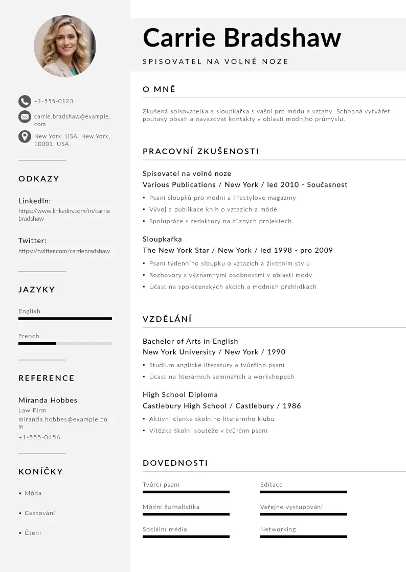 Mūsdienīga Spisovatel na volne noze zivotopis CV veidne
