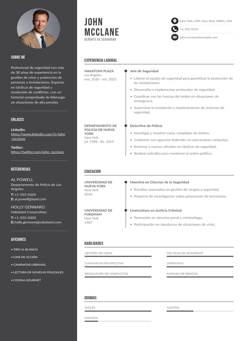 two column gerente-de-seguridad resume example