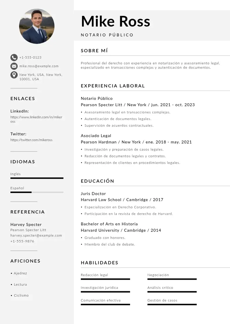 two column notario-publico resume example