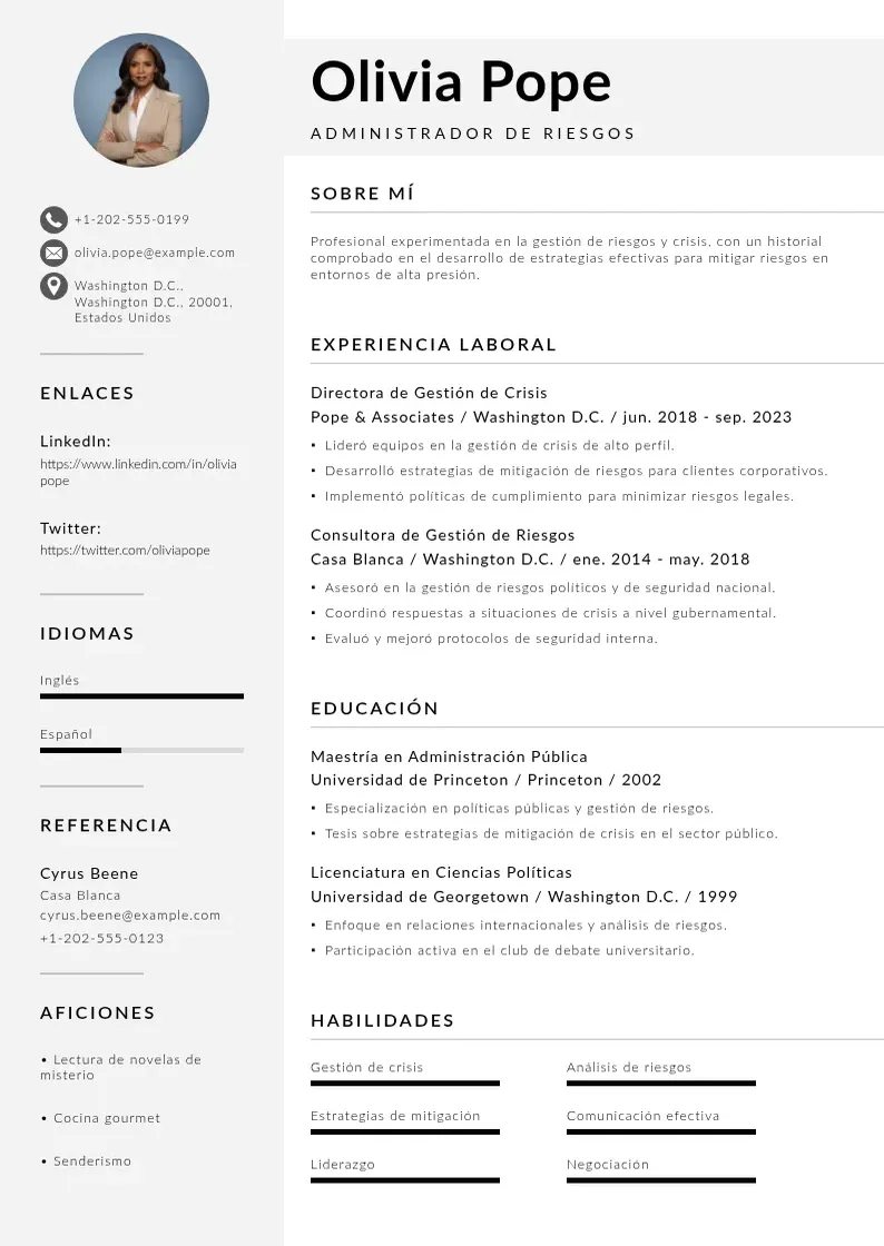two column cv-administrador-de-riesgos resume example