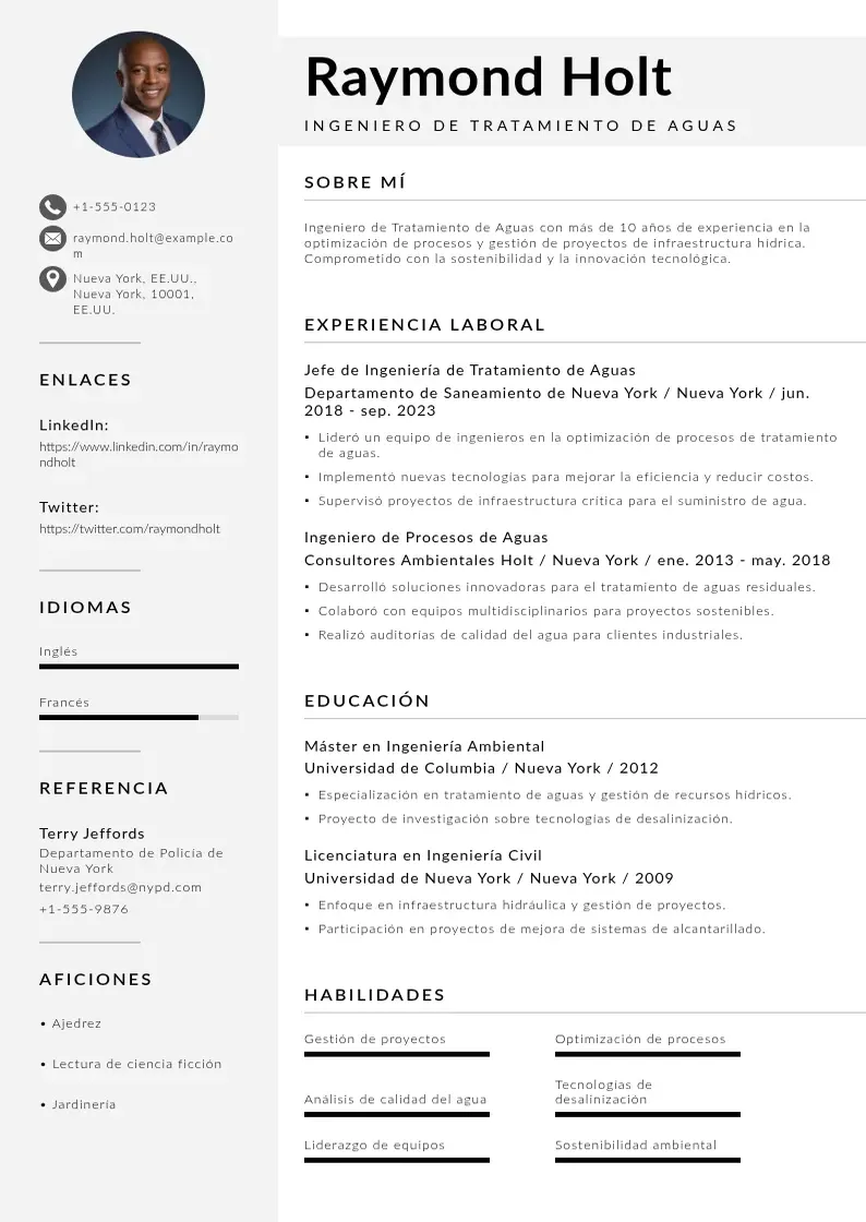 two column ingeniero-de-tratamiento-de-aguas resume example