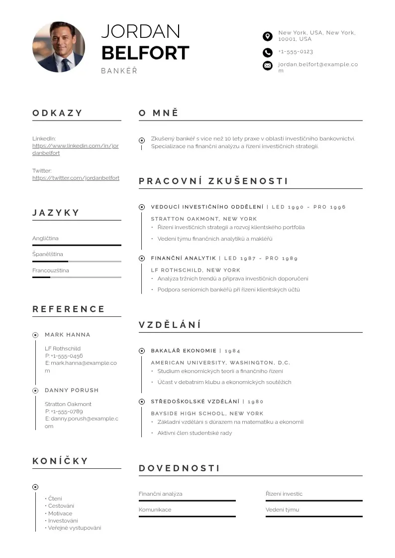 Profesionāla Zivotopis banker CV veidne