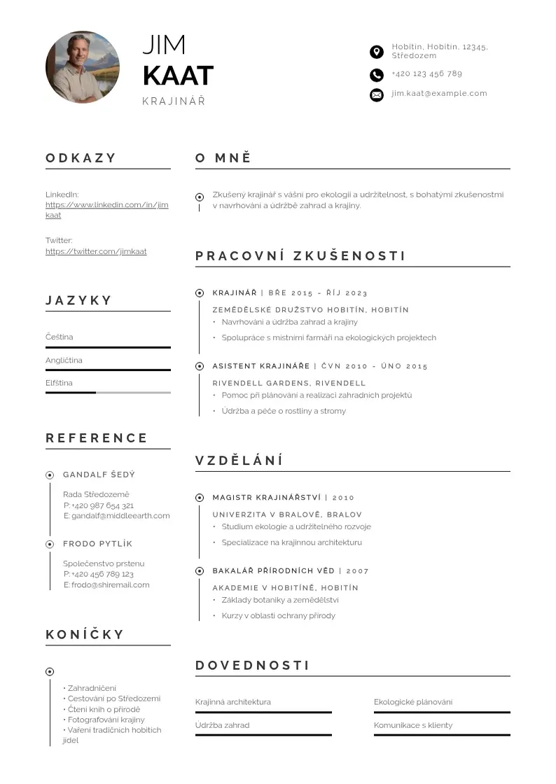 Profesionāla Zivotopis krajinare CV veidne