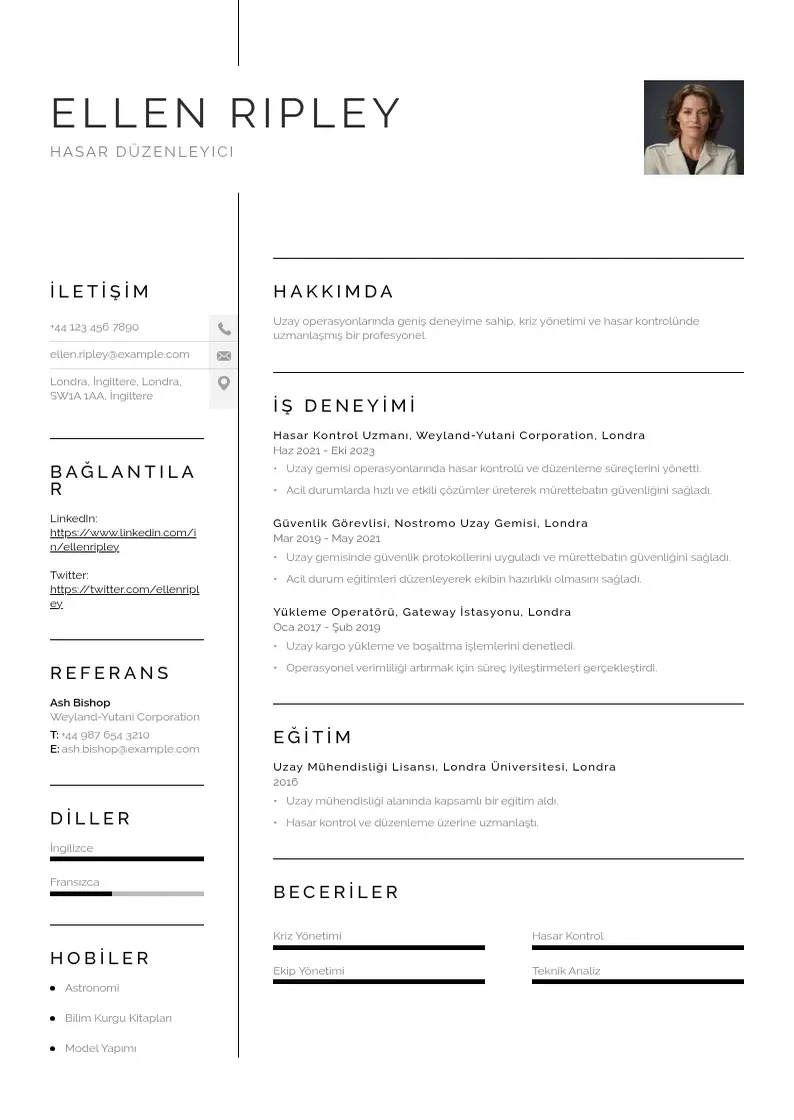 Vienkārša Hasar Düzenleyici  CV piemērs