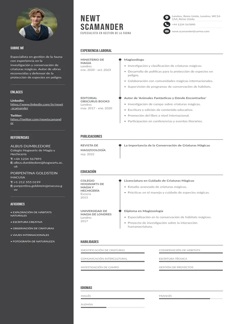 two column especialista-en-gestion-de-la-fauna resume example