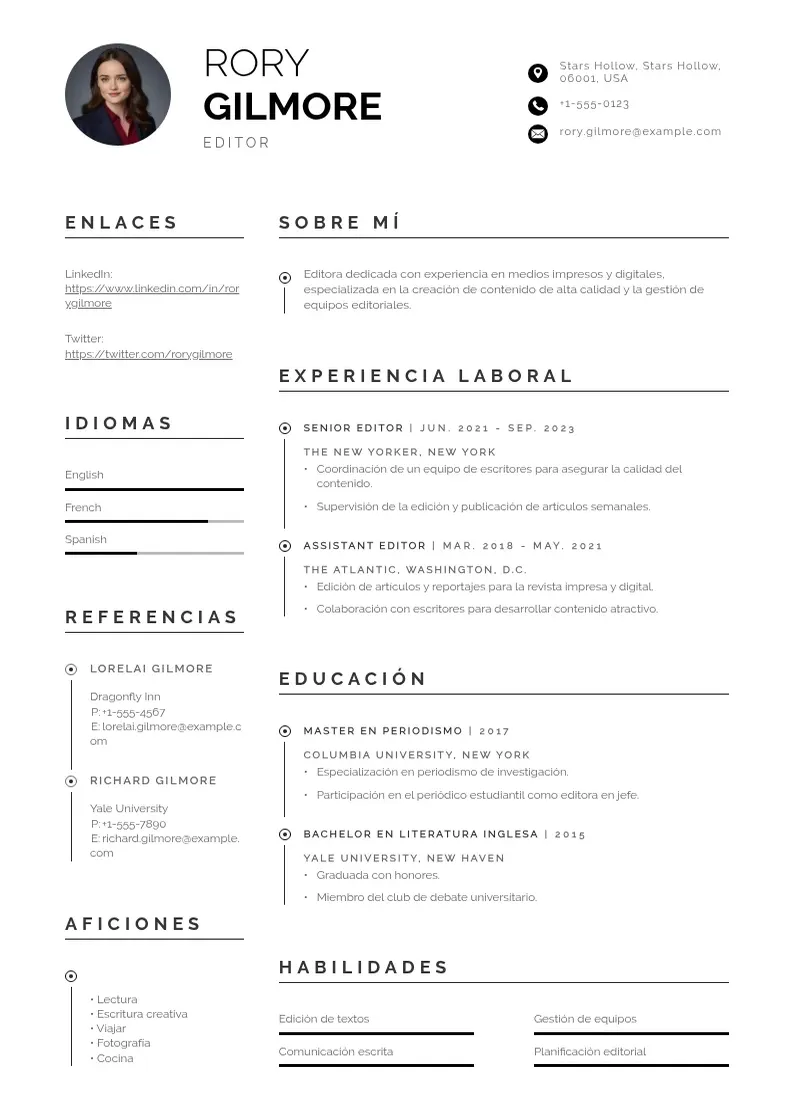 two column cv-editor resume example