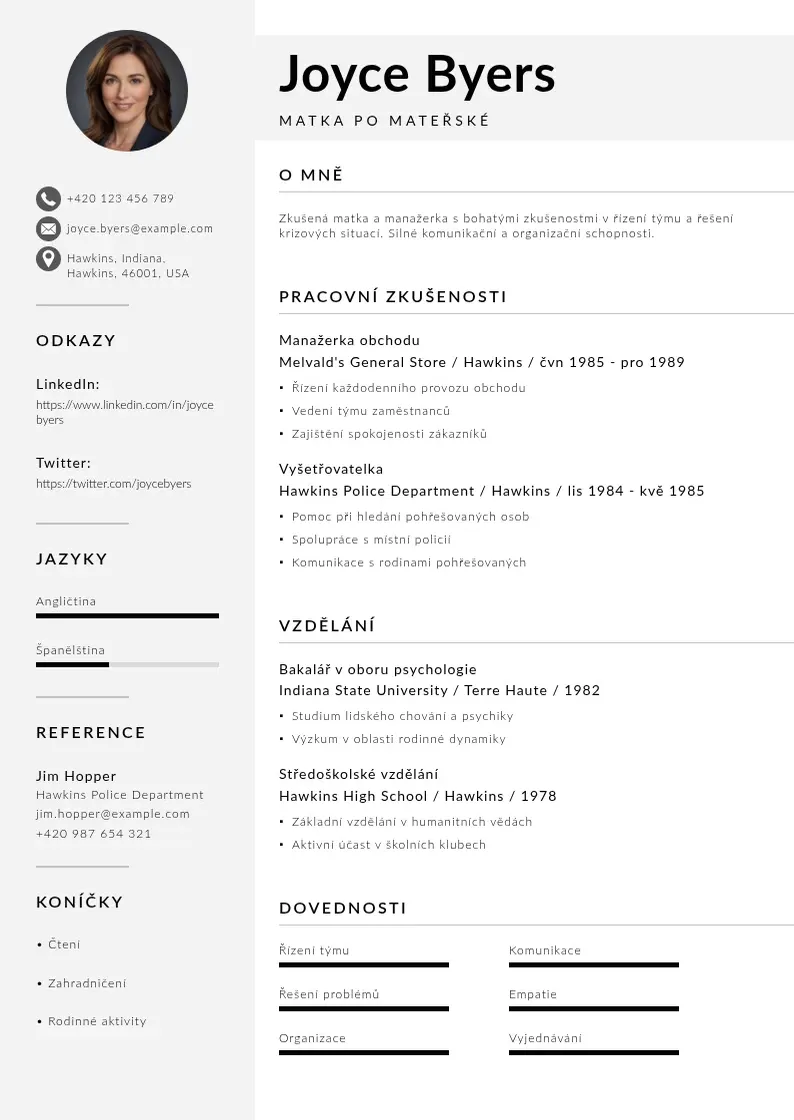 Mūsdienīga Zivotopis matky po materske CV veidne