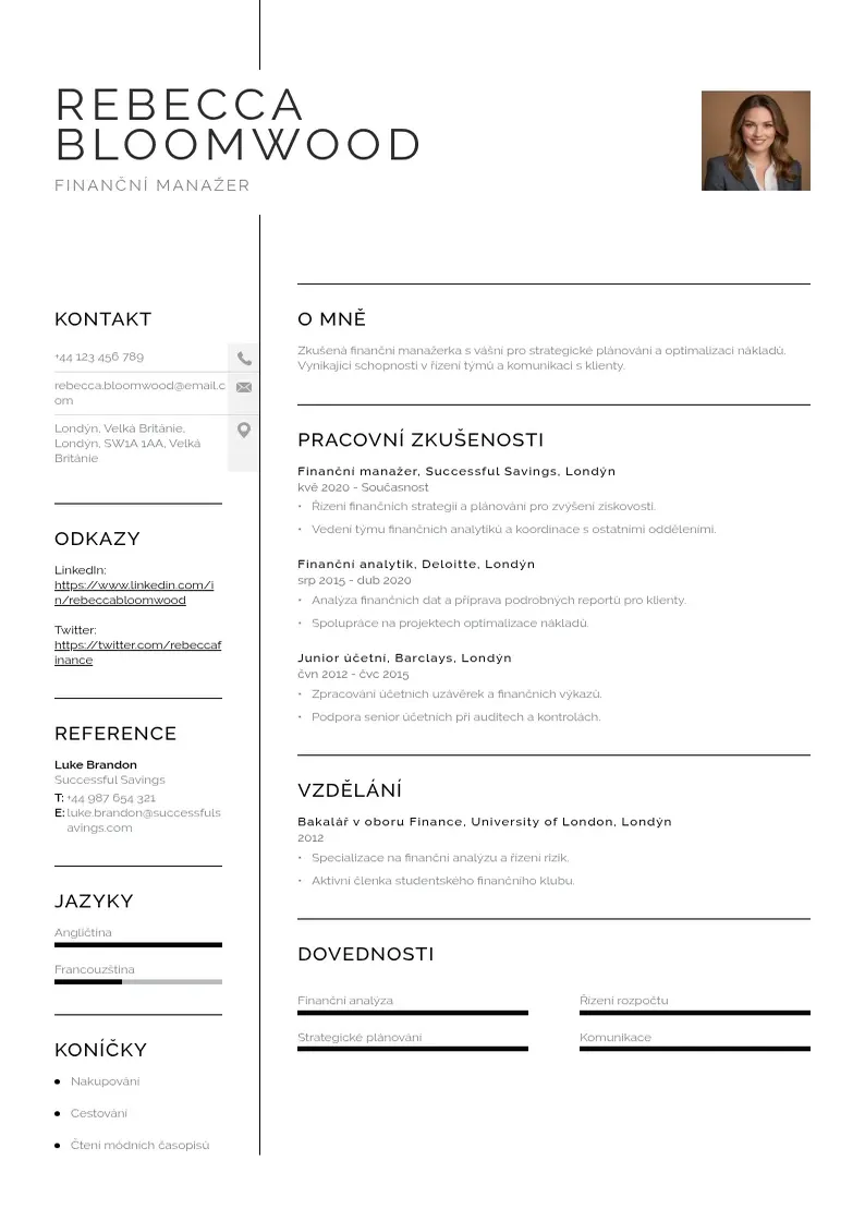 Vienkārša Financni manazer zivotopis CV piemērs