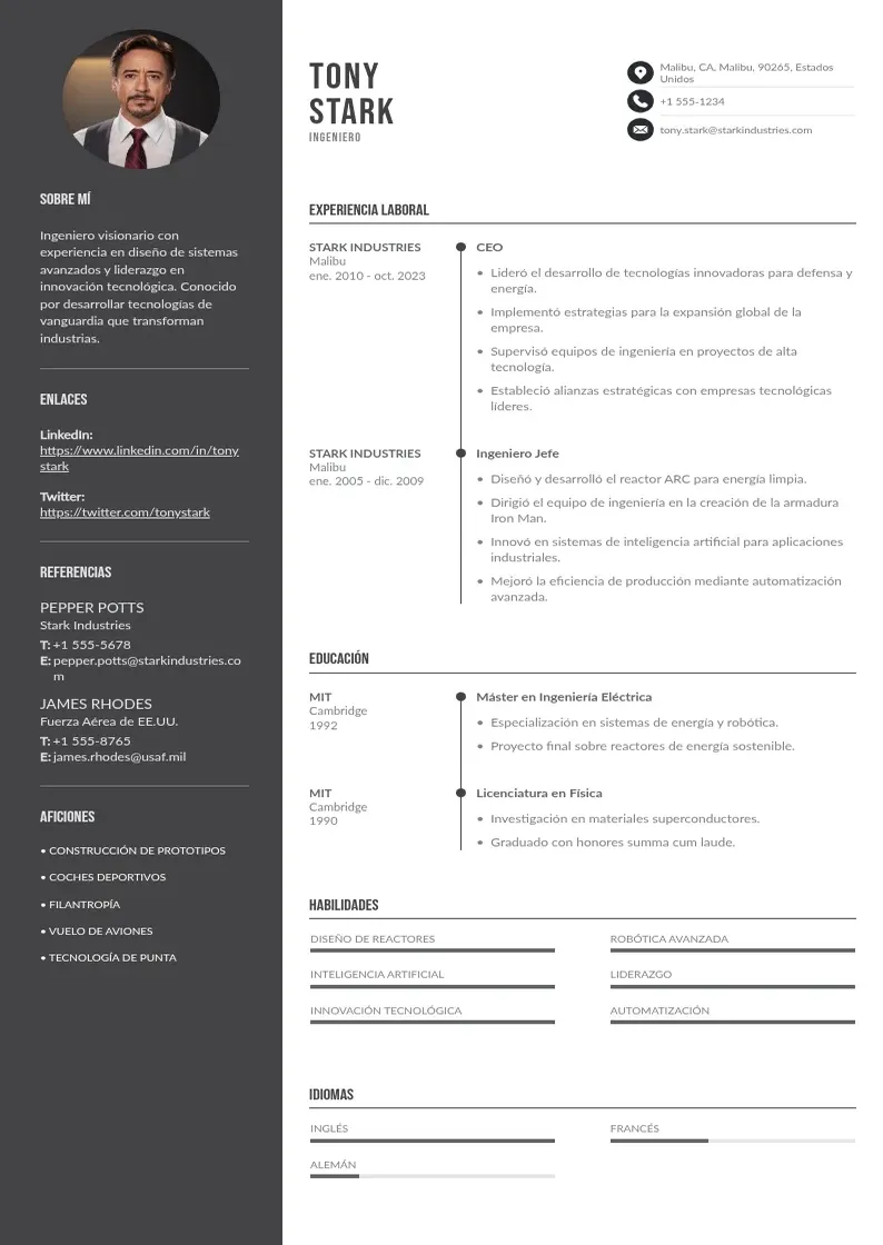 two column curriculum-de-ingeniero resume example