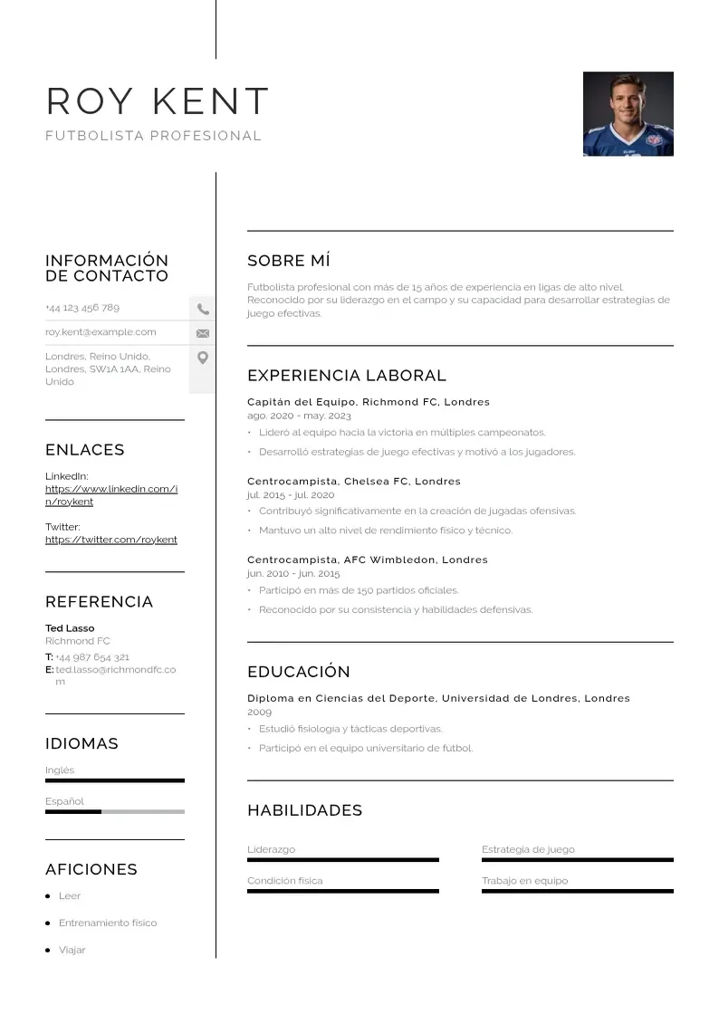 two column curriculum-de-futbolista resume example