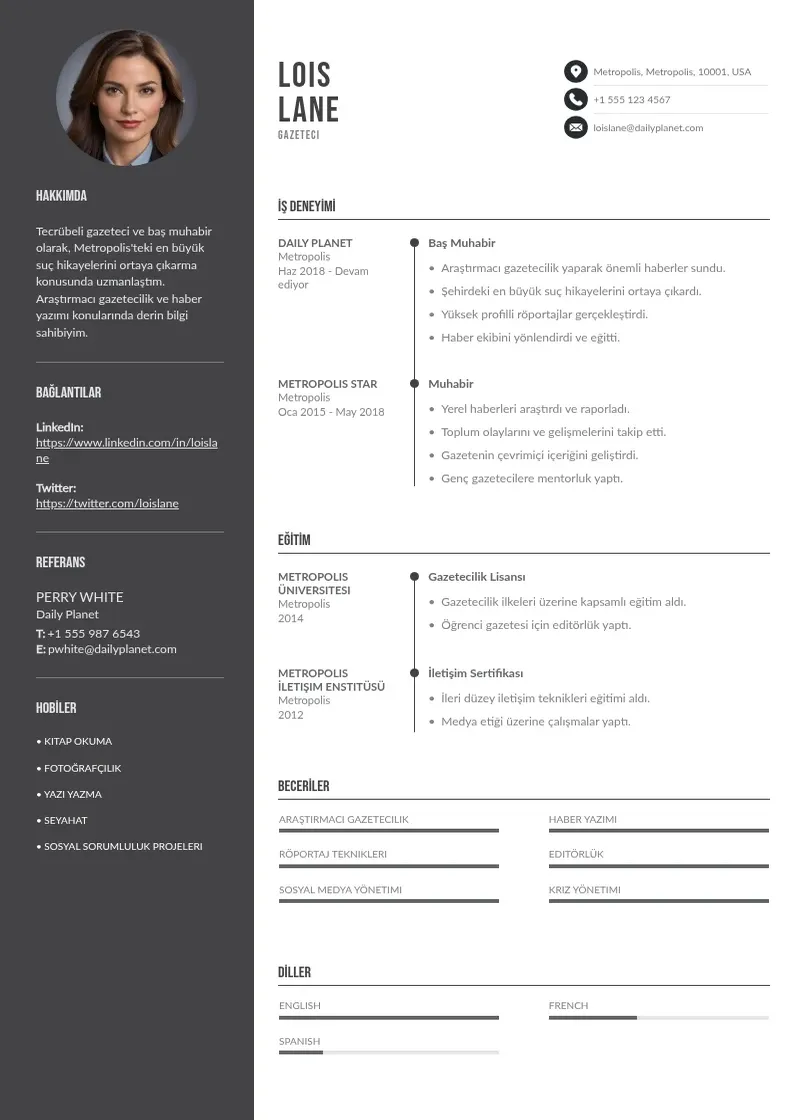 Divu kolonnu Gazeteci CV piemērs