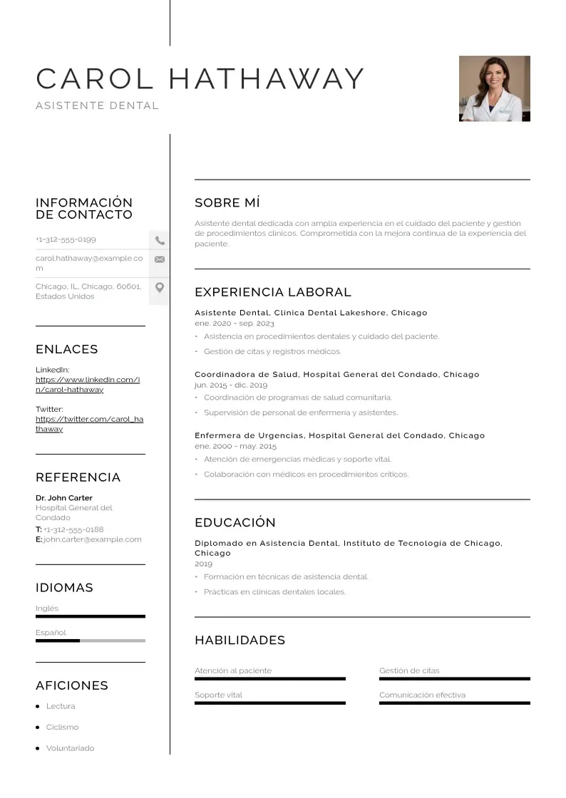two column ejemplo-curriculum-asistente-dental resume example