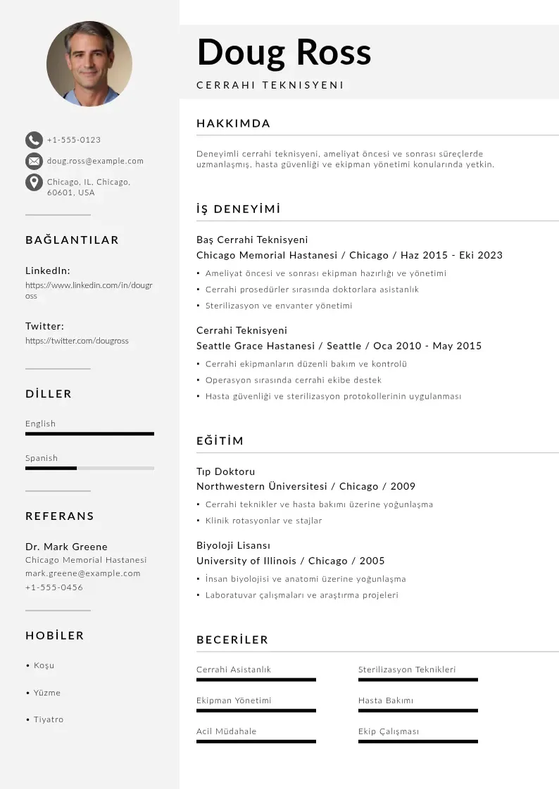 Mūsdienīga cerrahi teknisyeni  CV veidne