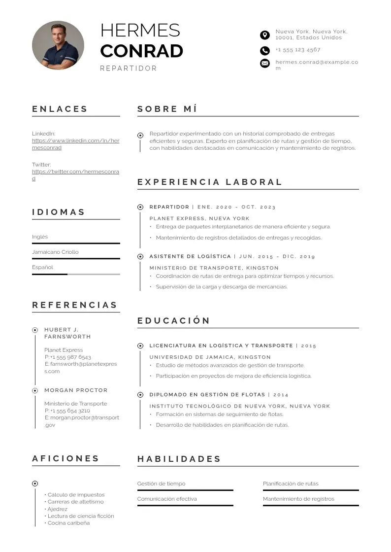 two column curriculum-de-repartidor resume example