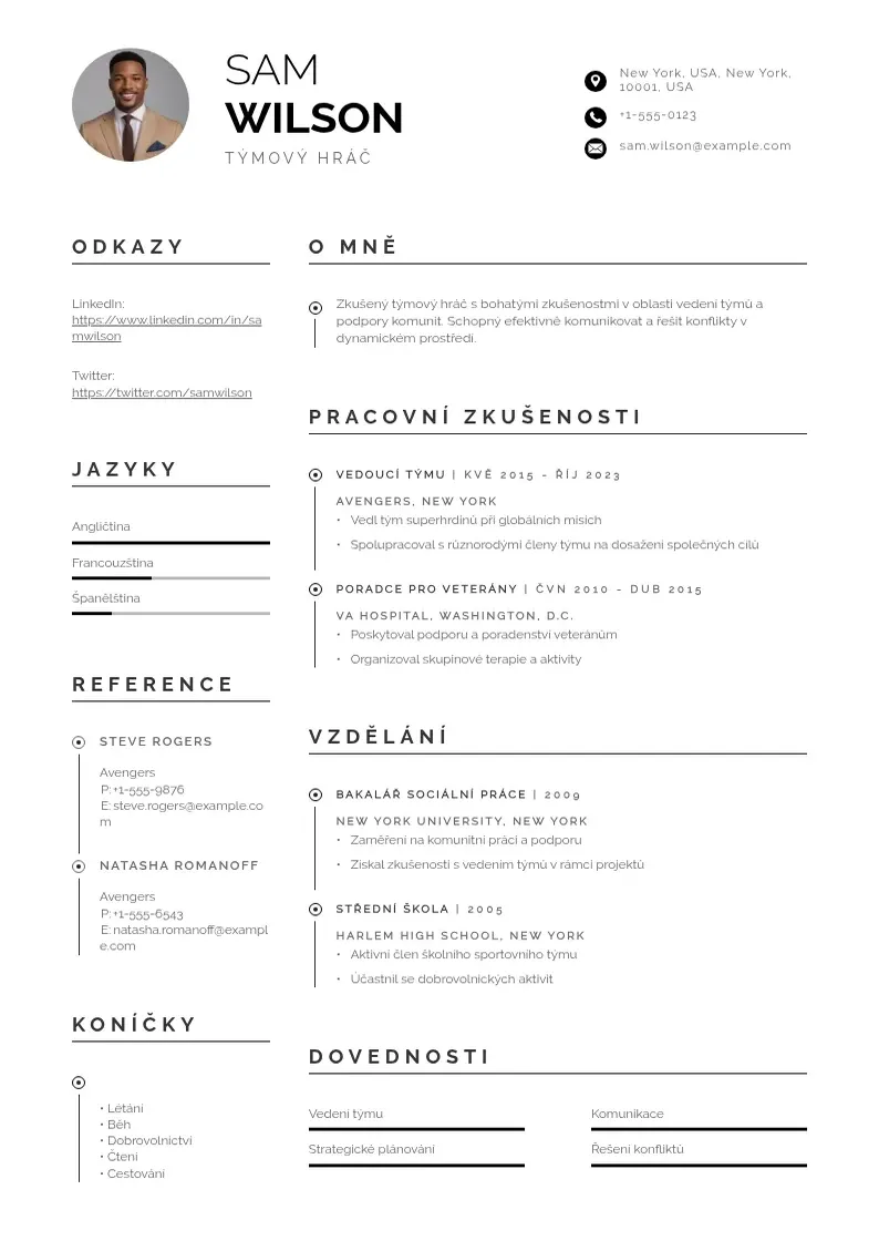 Profesionāla Tymovy hrac zivotopis CV veidne