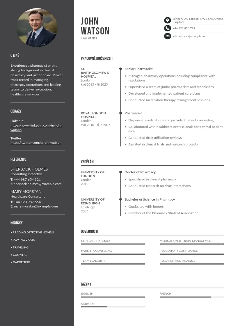 Divu kolonnu Zivotopisu lekarnika CV piemērs