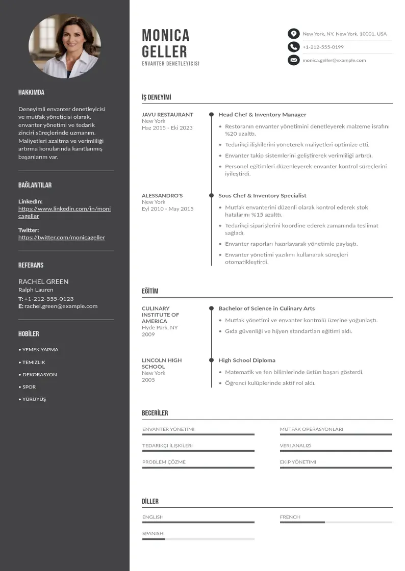 Divu kolonnu Envanter Denetleyicisi  CV piemērs