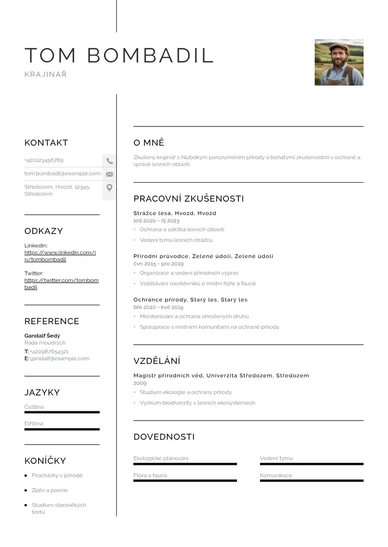 Vienkārša Zivotopis krajinare CV piemērs
