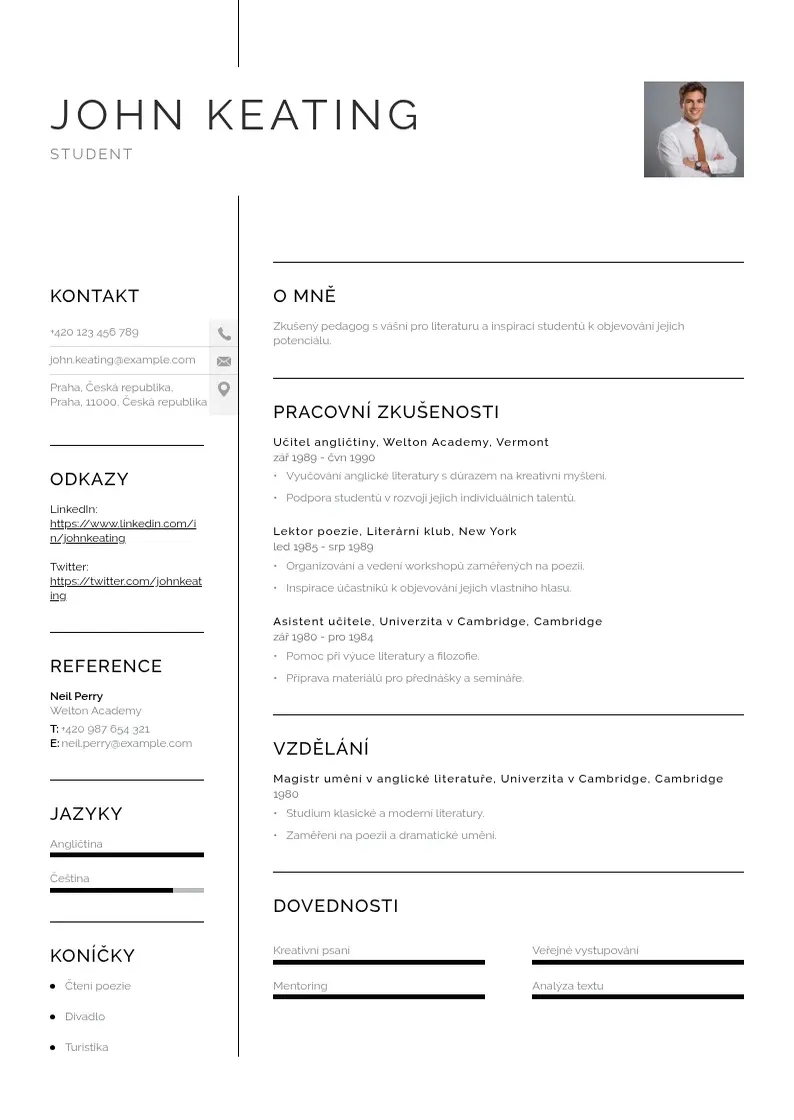 Vienkārša Zivotopisu studenta CV piemērs