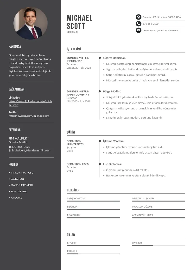 Divu kolonnu sigortacı  CV piemērs