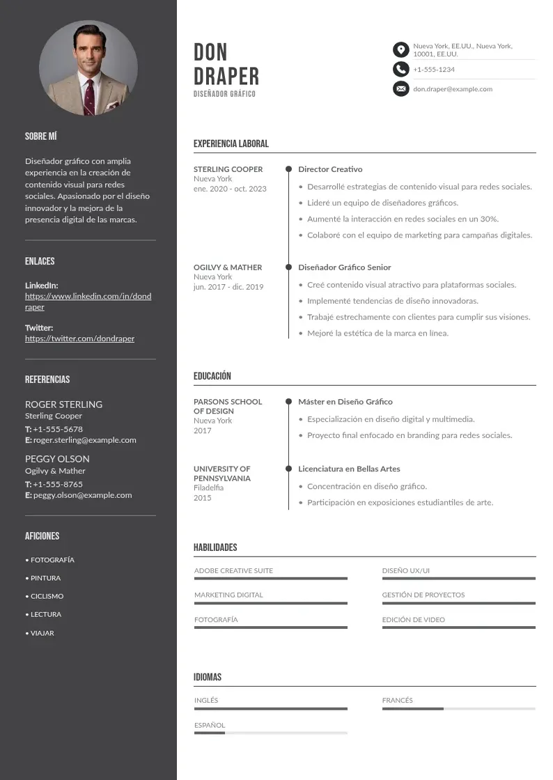 two column disenadora-grafico-para-redes-sociales resume example
