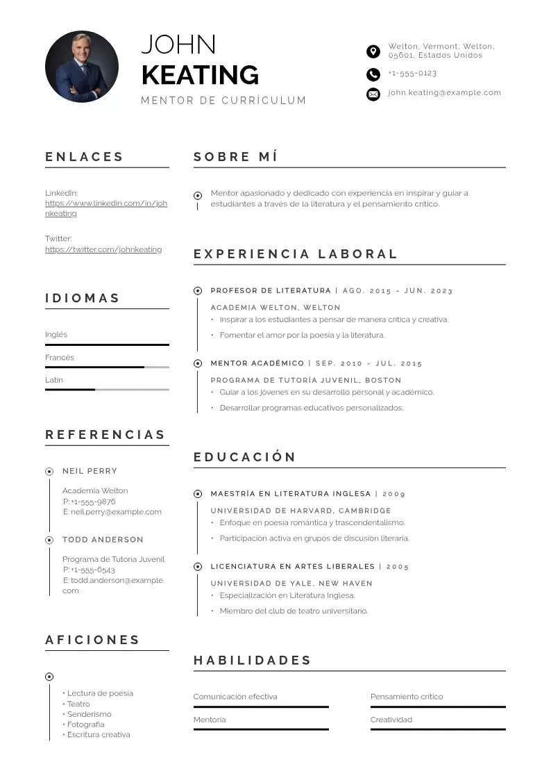 two column curriculum-de-mentor resume example