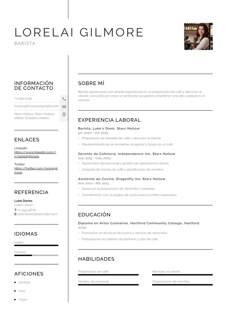 two column cv-barista resume example