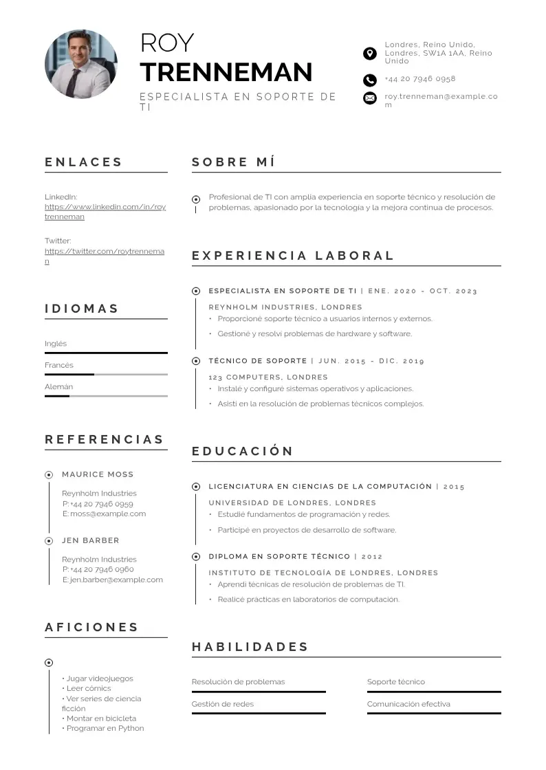 two column cv-especialista-en-soporte-de-ti resume example